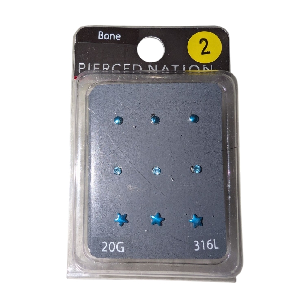 Bone Body Piercing In Blue Star and Round Stud Set